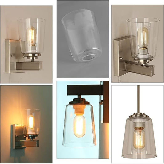 2 Pack Clear Glass Shade, Modern Light Fixture Replacement Globe or Cover with 1-5/8-Inch Fitter for Chandelier Wall Sconce Pendant Light, G0026
