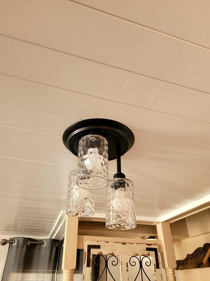 Glass Lamp Shade Replacement Globe & Cover for Light Fixture, 6-1/16" Height 4-1/16" Diameter, 1-5/8 inch Fitter, 2 Pack Clear Hammered Water Ripple Cylinder Glass Shade