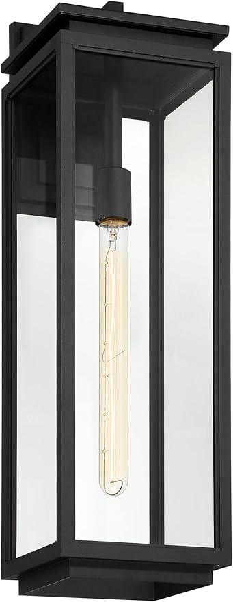 Possini Euro Design Atkins 24" High Modern Outdoor Wall Light Fixture Mount Porch House Exterior Outside Lantern Edison Bulb Weatherproof Matte Black Die Cast Metal Clear Glass Shade Front Door