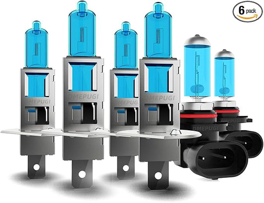 Compatible With Honda CR-V 2005-2006 halogen Headlight Bulbs, H1 High Beam + H1 Low Beams + 9006 Fog Lights,Super Bright 6000K White, 6 Pack