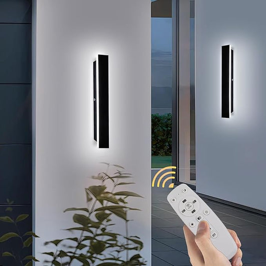 2pcs Modern Long Outdoor Wall Light 23.6in Black Exterior Wall Lighting IP65 Waterproof Garage Outdoor Wall Sconce 3000K-6000K Dimmable LED Lights Linear Wall Light for House Porch Patio