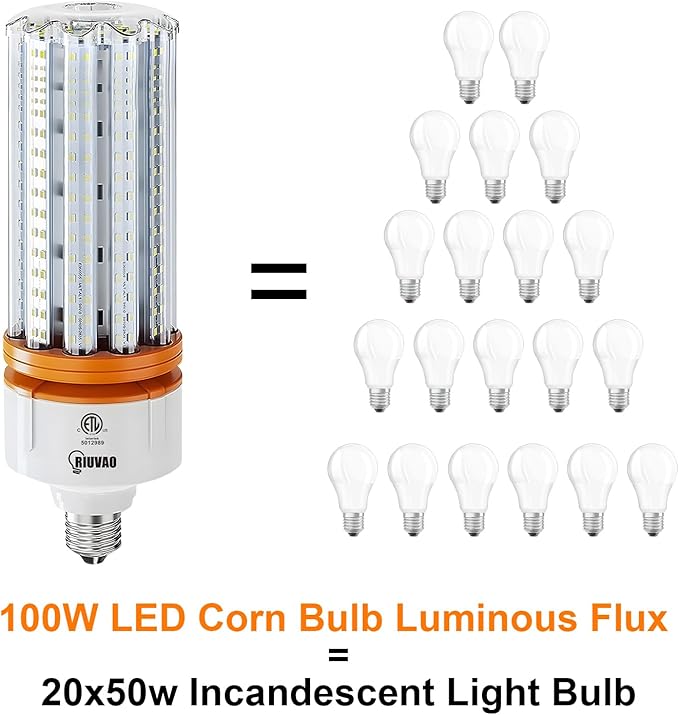 1000W Equivalent LED Corn Light Bulbs, 2 Pack 100W Led Corn Bulb 5000K Daylight White E26 E39 for Large Area Lighting, Warehouse，High Bay Lighting Wide Application
