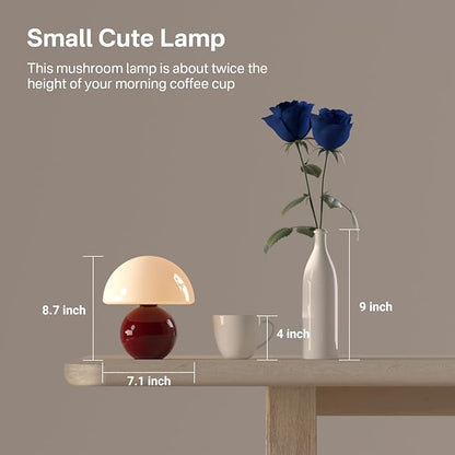 Mushroom Lamp Table Lamp for Bedroom,Desk Bedside Small Lamps for Living Room Night Stands,Mushroom Decor Cute Mini Modern Mid Century Lamps,Unique Aesthetic Home Living Room Decor(Wine Red)