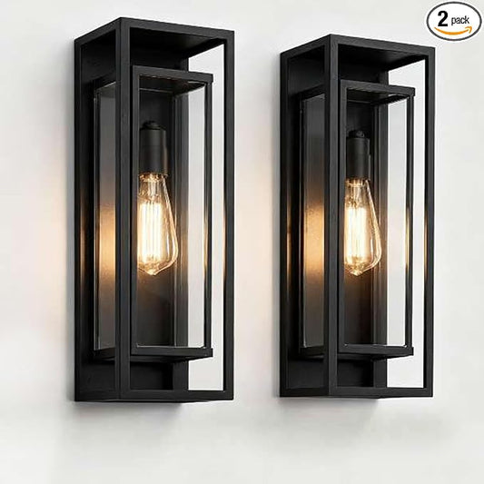 2Pack 18inch Outdoor Wall Light Fixtures, Exterior Waterproof Modern Matte Black Wall Lamps with Glass Shades,E26 Sockets Porch Light for Front Door Patio Entryway
