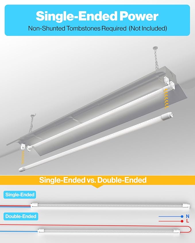 Sunco 100 Pack T8 LED Bulbs 4 Foot, Tube Light Bulbs Ballast Bypass, 48 Inch Fluorescent Replacement, 2200 LM, 18W, 6000K Daylight Deluxe, Single Ended Power, Type B, Clear Lens UL.