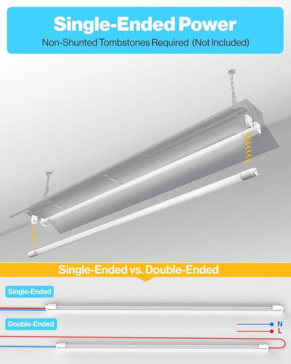 Sunco 100 Pack T8 LED Bulbs 4 Foot, Tube Light Bulbs Ballast Bypass, 48 Inch Fluorescent Replacement, 2200 LM, 18W, 6000K Daylight Deluxe, Single Ended Power, Type B, Clear Lens UL.