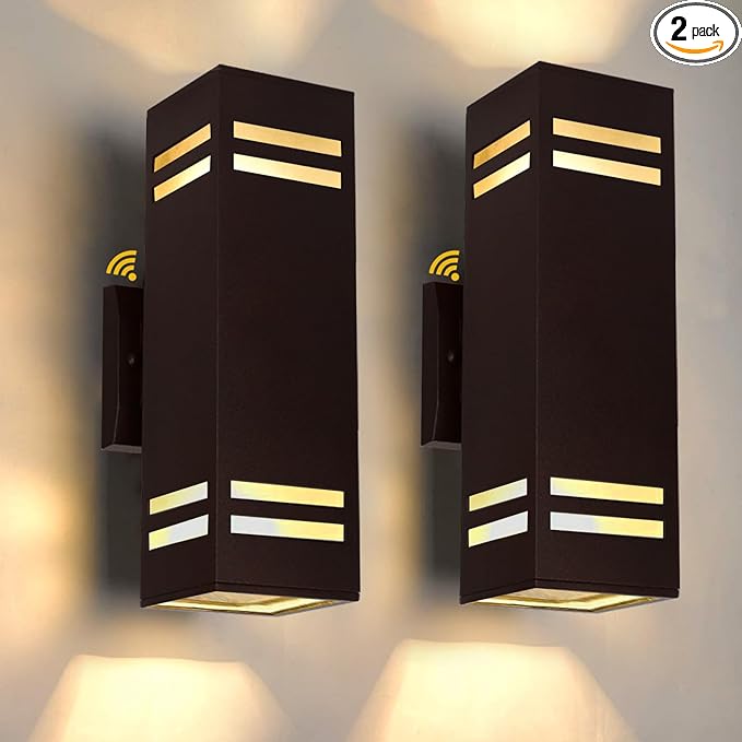 Dusk to Dawn Outdoor Wall Light, Brown Exterior Up Down Lights Outdoor Light Fixture, Porch Lights Wall Mount 2 Pack, IP65 Aluminum Modern Outside Lights for House Front Door, Porch