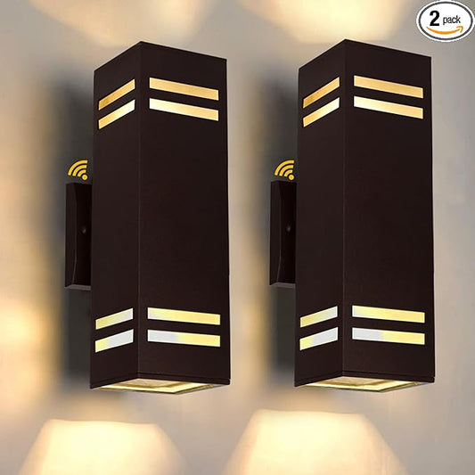 Dusk to Dawn Outdoor Wall Light, Brown Exterior Up Down Lights Outdoor Light Fixture, Porch Lights Wall Mount 2 Pack, IP65 Aluminum Modern Outside Lights for House Front Door, Porch