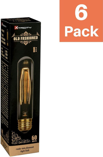 Xtricity T9 Vintage Incandescent Filament Bulb, Radio Tube, Edison Style, 60W, 200 Lumens, E26 Medium Base, Dimmable (6 Pack)