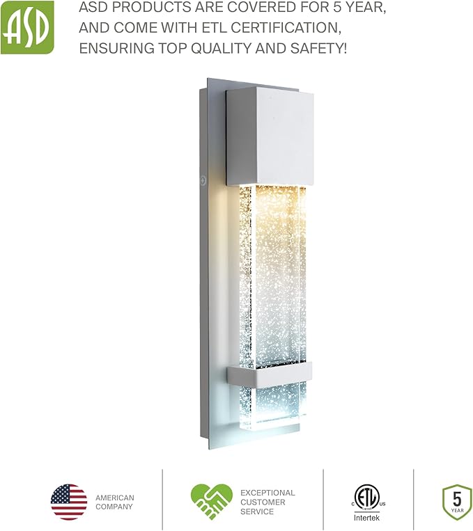 ASD LED 13" Bubble Glass Wall Light Fixture, Outdoor & Indoor Seeded Sconce | 3CCT, Waterproof, Dimmable, ETL Listed | 12W 500LM 3000-5000K 120V | Exterior Lantern, Porch Lighting | White