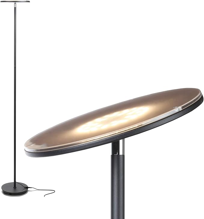 Brightech Sky Flux Dimmable LED Floor Lamp – Super Bright Floor Lamp with 3 Light Modes for Living Room, Office – Torchiere Standing Touch-Lamp, Tall Torch Lamp for Bedroom & Reading – Black