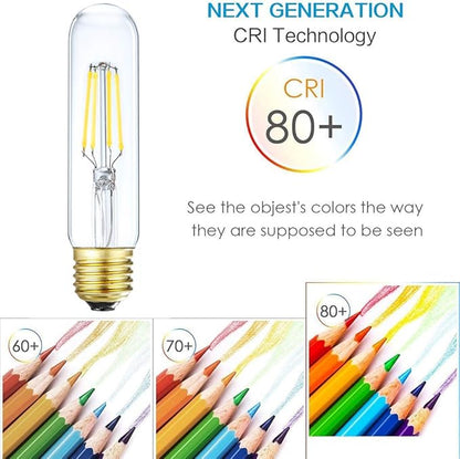Leools Dimmable Edison Led Tubular Bulb T10,4W Vintage Led Filament Light Bulb 40W Incandescent Bulb Equivalent, 4000K Daylight,E26 Medium Base,3 Pack.