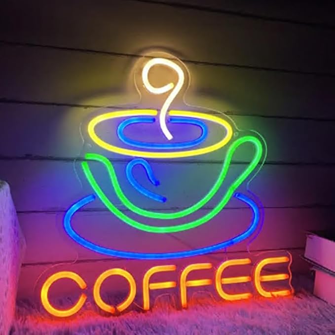 Coffee Cup LED Neon Sign, Coffee Bar Shop Cafe Restaurant Decoration Neon Light Sign Decor Welcome Sign Size:16x15inch