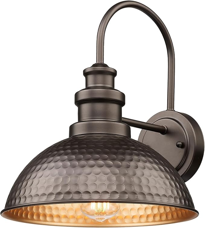 Outdoor Barn Light Fixture, 11.4 Inch Farmhouse Exterior Vintage Wall Mount Lighting, Anti-Rust Waterproof Industrial Outside Wall Sconces for House Porch Patio Garage Yard(Oil-Rubbed Bronze, 1 Pack)