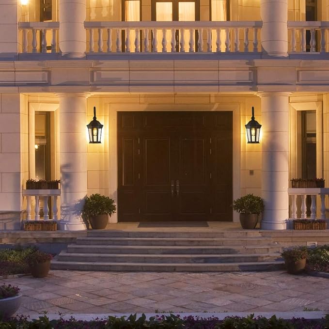 Exterior Light Fixtures, Outdoor Wall Light/Lantern, Large Outdoor Porch Light Fixtures Wall Mount in Matte Black Finish with Clear Glass, Aluminum Alloy, 60W