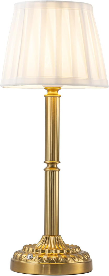 Cordless Table Lamp with Touch Control, Small LED Bedside Lamp with Pleated Shade, 3 Brightness Levels Nightstand Lamp for Bedroom, Living Room & Dorm Room
