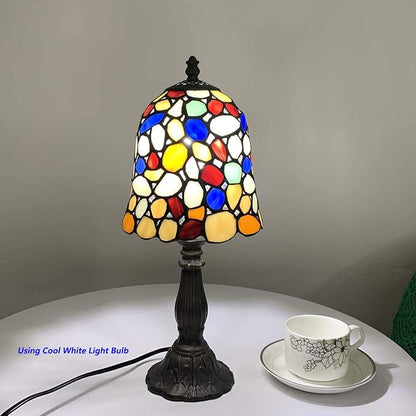 Bieye L10729 Colored Cobblestone Tiffany Style Stained Glass Table Lamp with 6-inch Wide Lampshade, Multi-Colored, 15 inch Tall