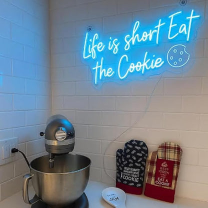 Life Is Short Eat The Cookie Neon Sign,Custom Bakery Shop LED Light Sign,Cookie Shop Open Sign,Kitchen Wall Decor,Business Logo Led Sign Size:18x11inches