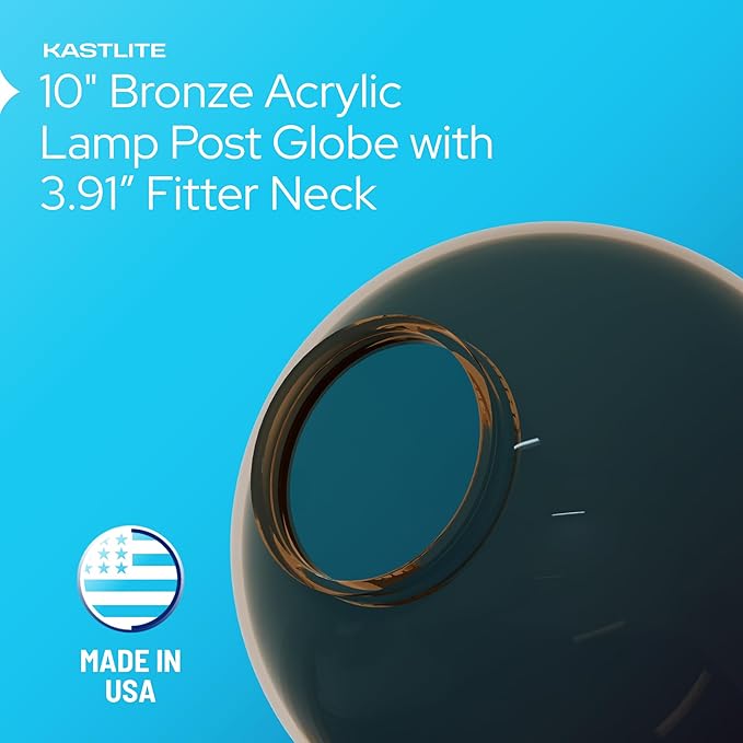 KASTLITE 10" Bronze Acrylic Lamp Post Globe | Smooth Textured with 3.91" Diameter Fitter Neck | Manufactured in the USA
