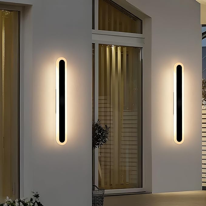 2 Pack 23.6inch Exterior Wall Light Fixture, Long Outdoor Modern LED Wall Lights, 3 Color 3000K/4500K/6000K, 24W, IP65 Waterproof Oval Outside Porch Lighting for House, Garage, Fence, Garden