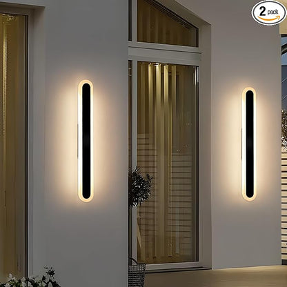 2 Pack Long Outdoor Porch Wall Light, 23.6inch Oval Modern LED Wall Sconce, IP65 Waterproof, 3000K Warm White, 24W, Exterior Linear Lighting Fixture for Patio, Yard, Garage, Balcony