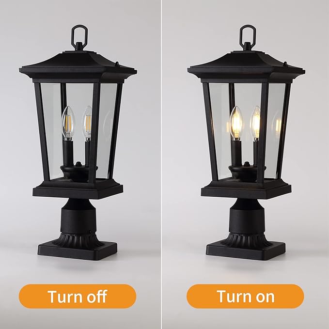 Outdoor Post Lights, Cast Aluminum Lamp Post Light Fixture, 2-Light Pole Mount Light with Clear Glass, Outdoor Pier Mount Light Matte Black Finish
