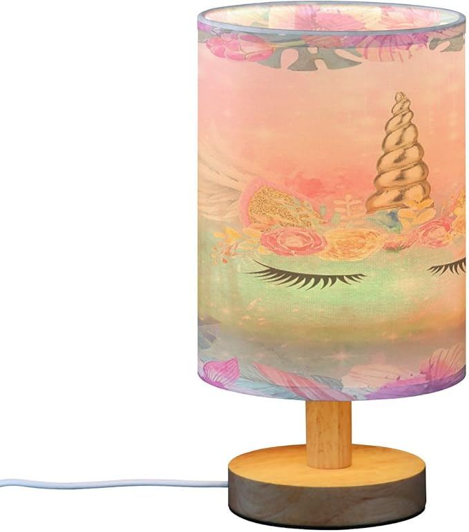 Bedside Lamp Unicorn Table Lamp for Bedroom LED Nightstand Lamp Shade USB Ports Wood Base for Living Room Dorm Office