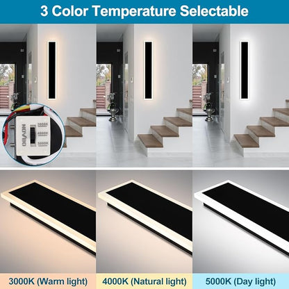 48IN Long Outdoor Modern LED Wall Light Fixture, IP65 Waterproof 36W 3200LM Black Wall Mount Light, Exterior Wall Sconce for Porch Patio, 3000K/4000K/5000K Adjustable, Dimmable, ETL