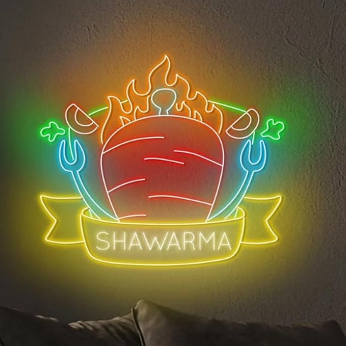 Shawarma Neon Sign, Shawarma Led Sign, Shawarma Neon Light, Street Food Wall Art Light, Restaurant Wall Decor Size:23inches