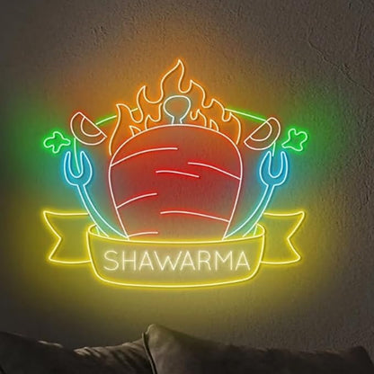 Shawarma Neon Sign, Shawarma Led Sign, Shawarma Neon Light, Street Food Wall Art Light, Restaurant Wall Decor Size:23inches