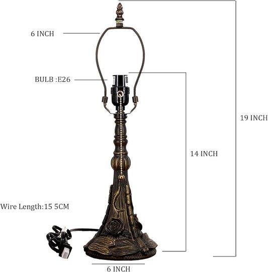 Table Lamp Base Replacement Only, Wide 6 Height 19 Inch, Fit for 8, 10, 12 Inch Tiffany Style Stained Glass Lampshade, Dark Bronze Finish,Resin, Push Switch On Cord(E (W6H19 Inch))