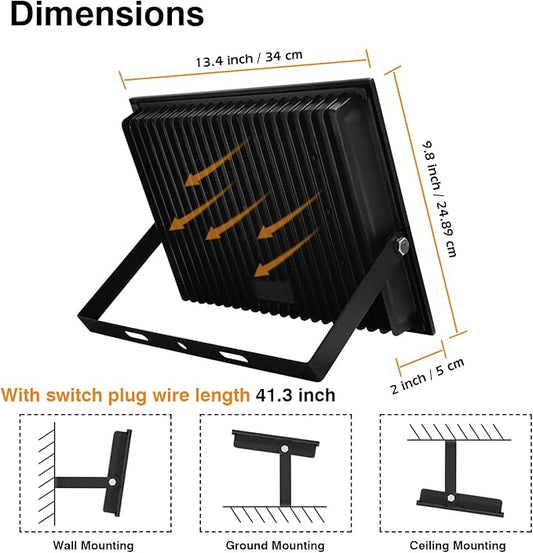 2 Pack 150W Led Flood Lights Outdoor, 12000LM Super Bright Work Light, IP66 Waterproof, 6500K Daylight White, Outdoor FloodLights for Backyard,Playground,Basketball Court