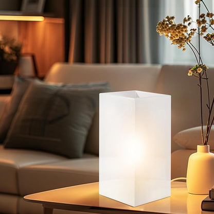 9 Inch Square Table Lamp with White Frosted Glass Shade Stylish Ball Light Lamp for Bedroom Living Room and Bookshelf Modern Design Perfect for Home Decor, Without Bulb