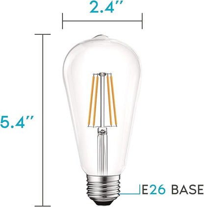 LUXRITE Vintage LED Edison Bulb 60W Equivalent, ST19 ST58, 2700K Warm White, 550 Lumens, Dimmable LED Filament Bulb 5W, Clear Glass, UL Listed, E26 Medium Base (6 Pack)