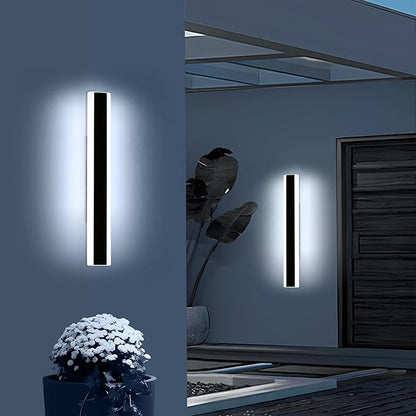 2 Pack 23.6inch Modern Outdoor Wall Light, Black Outside LED Long Wall Sconce, 6000K Cold White, 24W, IP65 Waterproof, Linear Exterior Lighting Fixture for House, Garage, Porch, Garden