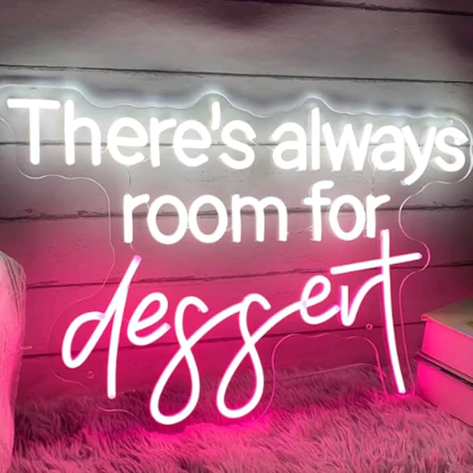 There's Always Room for Dessert Neon Sign Custom Bakery Shop Dessert House LED Neon Light Coffee Shop Cafe Home Kitchen Wall Decoration Gift USB Size:16x11inch