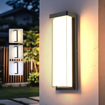 LED Outdoor Wall Sconce Dimmable - 3000K/4000K/6000K Adjustable Color Temperature, 16" IP65 Waterproof Black Exterior Light Fixture for Porch, Garage, Entrance, Patio, Garden (1 Pack)