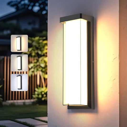LED Outdoor Wall Sconce Dimmable - 3000K/4000K/6000K Adjustable Color Temperature, 16" IP65 Waterproof Black Exterior Light Fixture for Porch, Garage, Entrance, Patio, Garden (1 Pack)