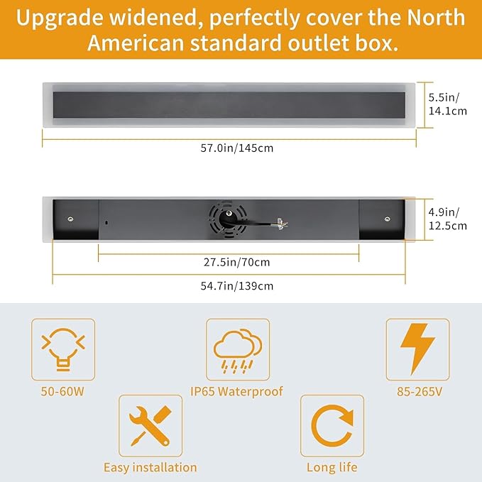 Upgrade Widened 2 Pack Long Outdoor LED Wall Light, 57inch Modern Minimalist Wall Sconces, 3 Color 3000K/4500K/6000K, 50W, IP65 Waterproof, Black Exterior Lighting Fixture for Patio, Garden, Garage