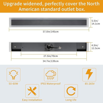 Upgrade Widened 2 Pack Long Outdoor LED Wall Light, 57inch Modern Minimalist Wall Sconces, 3 Color 3000K/4500K/6000K, 50W, IP65 Waterproof, Black Exterior Lighting Fixture for Patio, Garden, Garage