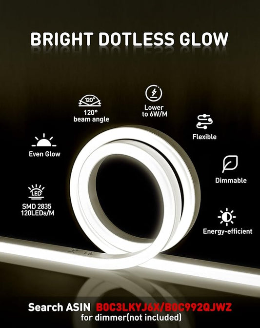 Shine Decor LED Rope Lights AC 120V, Connectable & Cuttable Dotless 120LEDs/M Eco Neon Strip Lighting, ETL IP65 Waterproof & Weather-Resistant for Home Commercial, 8x16mm, 6000K Cool White, 26.3FT