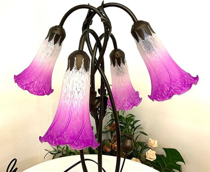 Bieye L10851 Lily Flower Blown Glass Accent Table Lamp for Living Room Bedroom Decoration (4-Light, Purple)