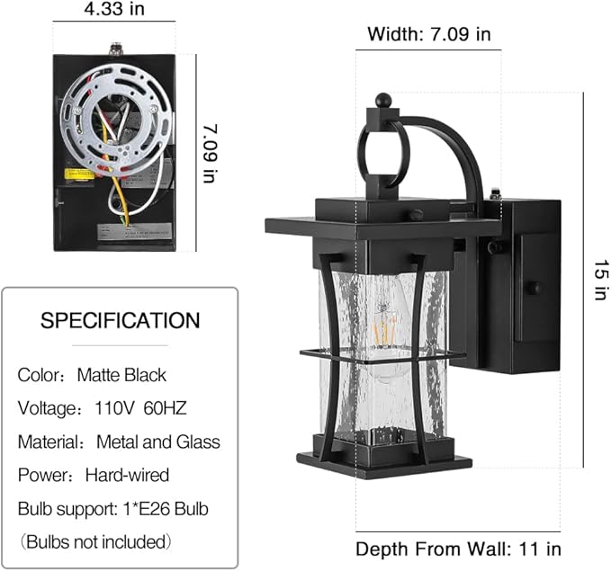 Outdoor Lighting Fixtures Wall Mount, 1-Light 15''H Dusk to Dawn Exterior Light for House Outdoor Wall Lantern with Clear Glass for Front Porch Patio Garage (15'' H with Outlet, 1 PC)