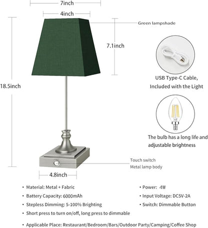 Rechargeable LED Table Lamps with Stepless Touch Control,Sliver Cordless Lamp for Living Room&Bedside&Patio&Shower,Small Desk Lamp(6000mAH Battery),2 Pack for Home Decor,Best Gifts for Family