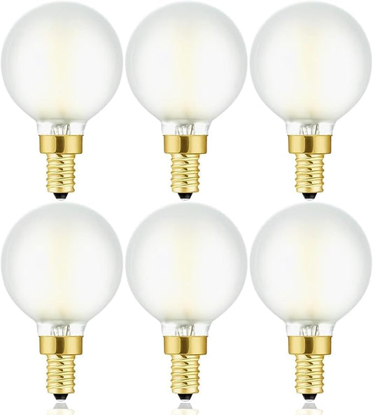 Frosted G16.5 Light Bulb E12 LED Bulb 4W Dimmable E12 Candelabra Bulb 5000K Cool White 40 Watt for Chandeliers,Ceiling Fan,Pendant,Wall sconces AC120V Edison Style 400LM CRI90+, Pack of 6