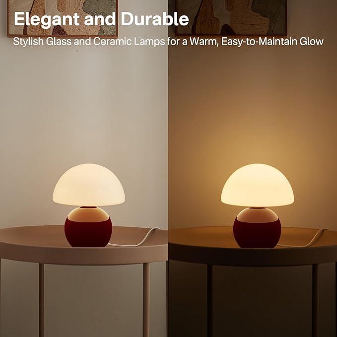 Mushroom Lamp Table Lamp for Bedroom,Desk Bedside Small Lamps for Living Room Night Stands,Mushroom Decor Cute Mini Modern Mid Century Lamps,Unique Aesthetic Home Living Room Decor(Wine Red)