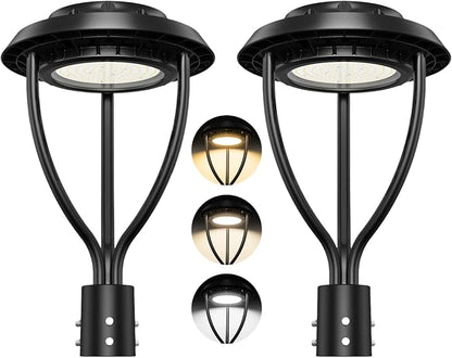 2Pack LED Post Top Light with Photocell, 100W 80W 60W Adjustable, 15000LM Adjustable CCT 3000/4000/5000K Outdoor Pole Lights, IP65 Waterproof Commercial LED Post Light Fixture ETL DLC Listed
