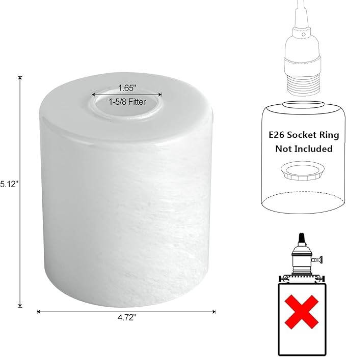 1 Pack Alabaster White Glass Lamp Shade, Cylinder Glass Lamp Shade Replacement with 1-5/8-inch Fitter Opening for Pendant light, Desk lamp,Wall Sconces and Bathroom Vanity lights.