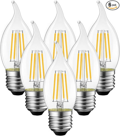 ANWIO Flame Tip LED Filament Bulb Candelabra E26 Base, Dimmable 4.5W (60W Equivalent) B11 Chandelier Candle Light Bulb，2700K Warm White 6-Pack