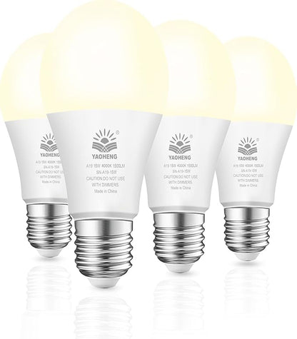 A19 LED Light Bulb, 100 Watt Equivalent LED Bulbs, 4000K Neutral White, 1500 Lumens, Standard E26 Base, Non-Dimmable, 15W Super Bright Light Bulbs for Home, Office Lamp, ETL Listed(4-Pack)